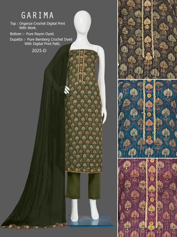 Bipson Garima 2025 Designer organza Dress Material Collection